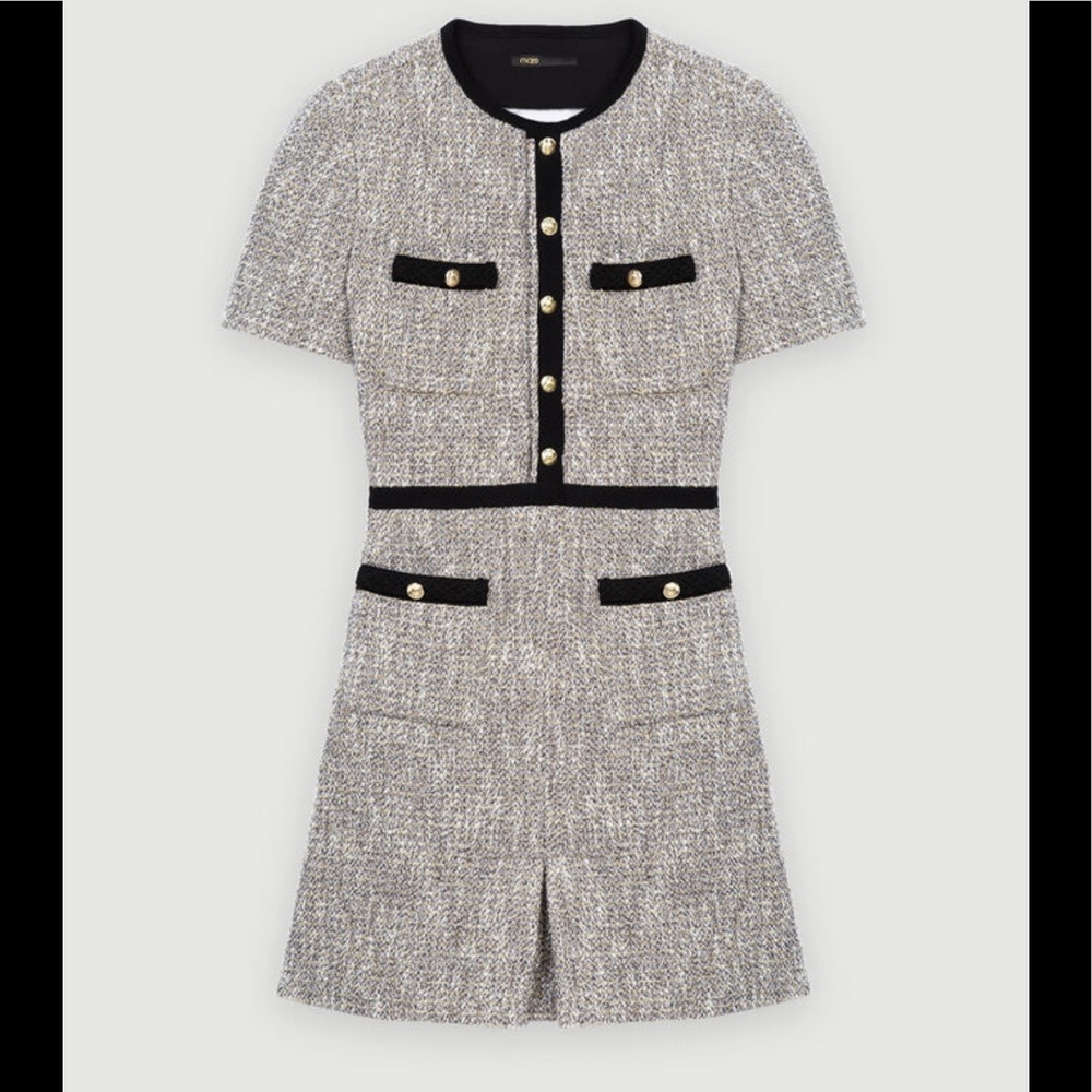 Maje - TWEED-STYLE DRESS WITH CONTRAST DETAILS